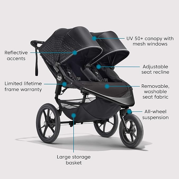 Baby Jogger Summit X3 Double Jogging Stroller Midnight Black Buggy - Image 6