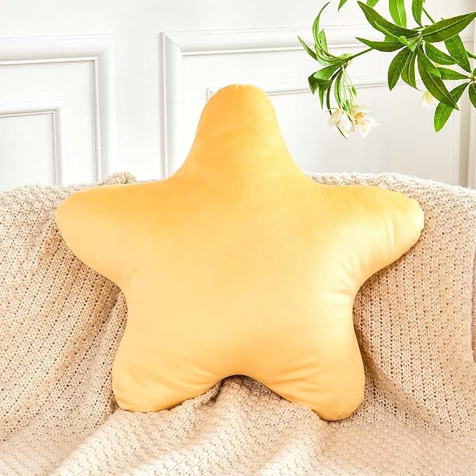 Yellow Star Throw Pillow, Cute Star Pillow Room Decor, Soft 19.6" Star Shaped by XVTRU