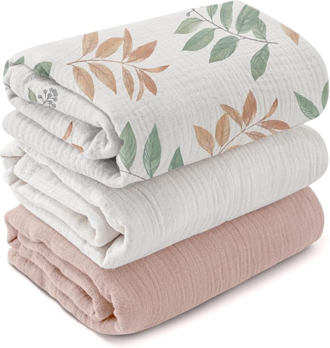 Muslin Swaddle Blankets for Newborn, 3 Pack Breathable Soft Receiving Blanket by LYRICHOMBABY