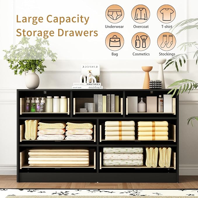 7 Drawers Dresser for Bedroom, Modern Chest of Drawers, Wood TV Stand Storage - Image 4