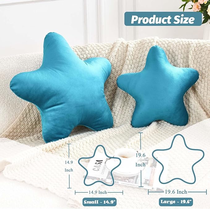 Teal Star Throw Pillow, Cute Star Pillow Room Decor, Soft 14.9" Star Shaped - Image 2