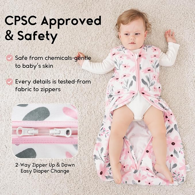 Yoofoss Baby Sleep Sack 0-6 Months 0.5 Tog Wearable Blanket - Image 4