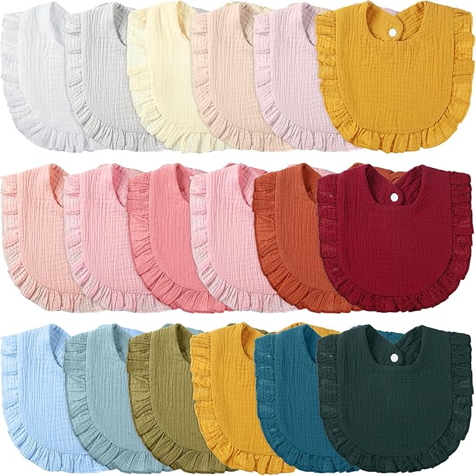 Kenning 18 Pcs Muslin Drool Baby Bibs Baby Girl Ruffle Bibs Absorbent Cotton by Kenning