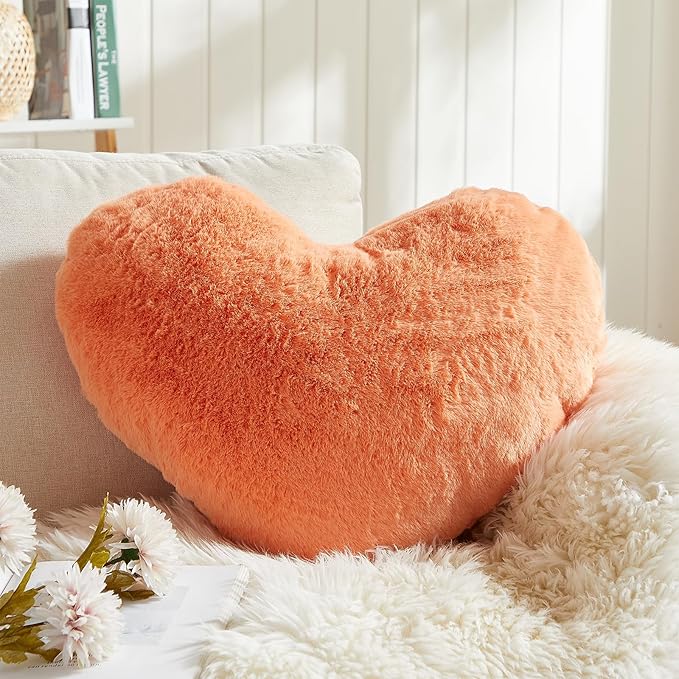 EastTree Heart Pillows, Love Throw Pillows Gifts, Ultra Soft Faux Rabbit Fur by EastTreeHomeGuide