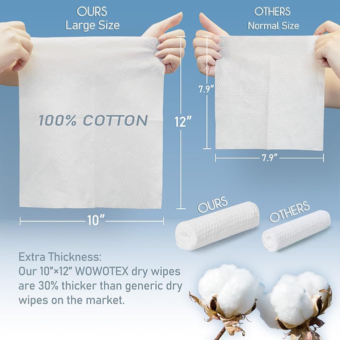100% Cotton Disposable Face Towel 50 Count 10x12 Inch | Biodegradable Thick - Image 2