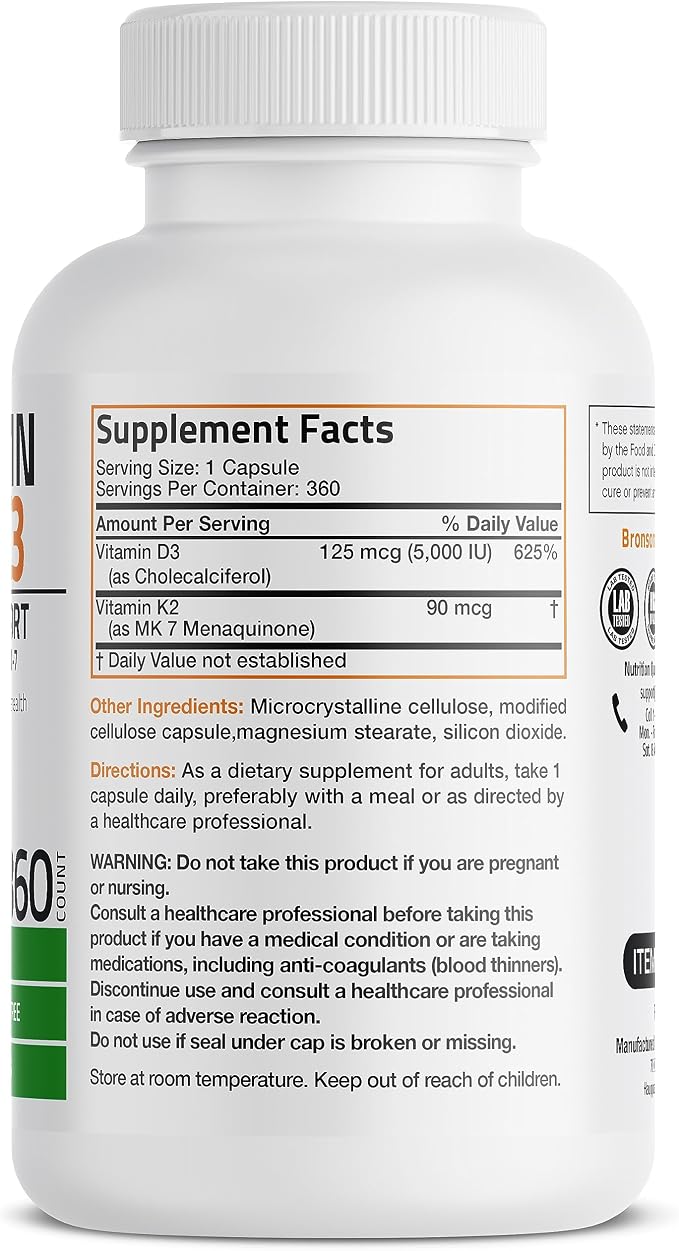 Bronson Vitamin K2 with D3 Supplement Non-GMO Formula 5000 IU Vitamin D3 & 90 - Image 2