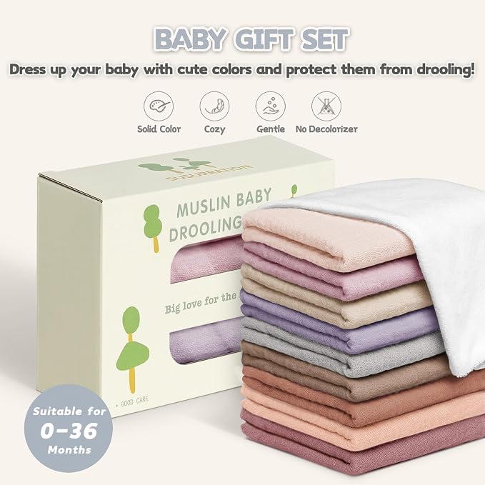 Susurration Muslin Baby Drool Bibs 10Pack Soft Square Adjustable Bandana Bibs - Image 7