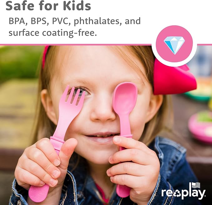 RE-PLAY Made in USA 8pk Toddler Feeding Utensils Spoon and Fork Set | Eco - Image 5