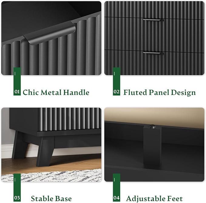 Fluted Dresser with 7 Drawers, Wooden Dresser TV Stand, Modern Closet Clothes - Image 5