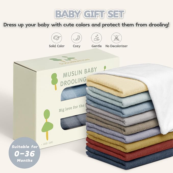 Susurration Muslin Baby Bibs 10Pack Baby Bandana Drool Bibs Soft Adjustable - Image 6