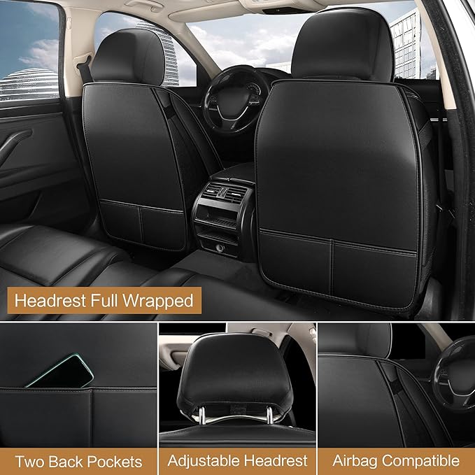 Pariitadin Leather Car Seat Covers Full Set, Waterproof Faux Leather Seat Covers - Image 2