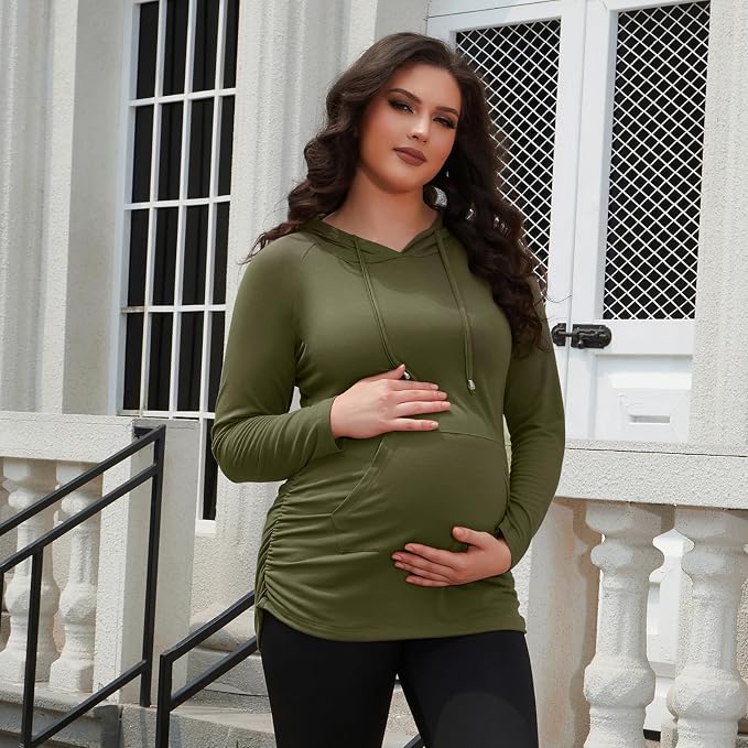 GINKANA Maternity Hoodie Long Sleeves Shirts Casual Maternity Top Pregnancy - Image 3