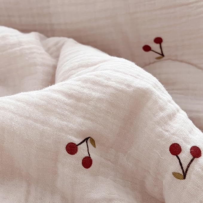 BuLuTu Cotton Muslin Ruffle Edge Kids Toddler Pillowcase Standard, Cherry - Image 4
