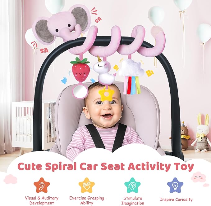 Stuffed Spiral Car Seat Toys for Baby Girls 0-6 Months, Perfect Newborn Gifts - Image 3