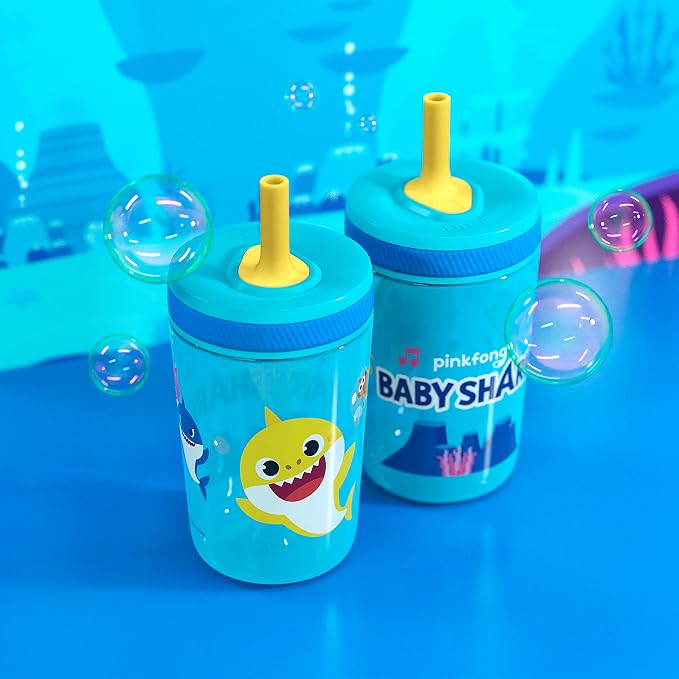 Zak Designs 15oz Baby Shark Kelso Tumbler Set, Leak-Proof Screw-On Lid - Image 2