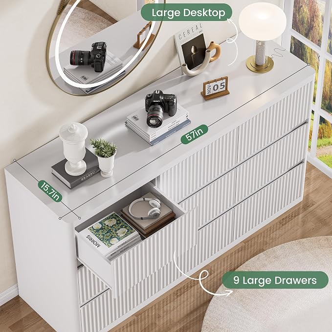 White 9 Drawers Dresser, Modern Chest of Drawers - Image 5