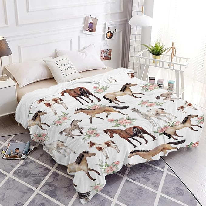 Horse Rose Blanket for Teen Flowers Throw Blanket Gifts for Girls Boys Soft - Image 5