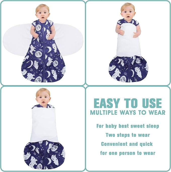 Newborn Sleep Sack Baby Swaddle, 3-Way Adjustable Wearable Blanket, 100% Rayon - Image 3