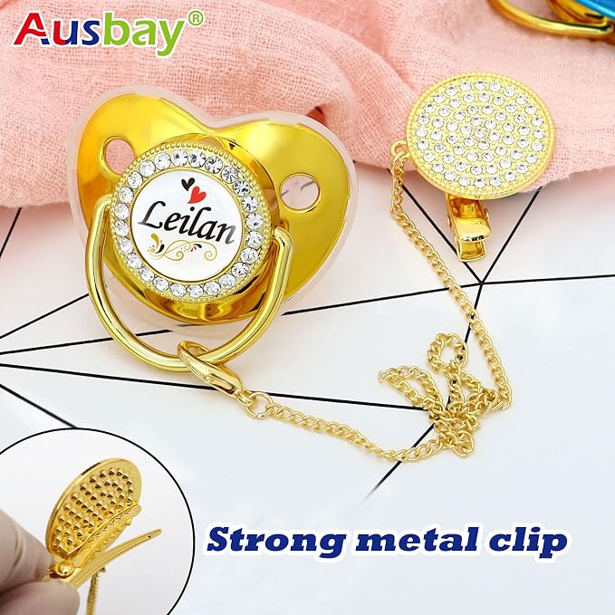 Personalized Pacifier Set with Name, BPA Free, Bling Gold Silver Pink Rose Gold - Image 2
