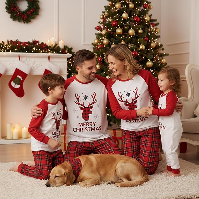 Awoscut Christmas Family Matching Pajamas Christmas Pjs Holiday Nightwear - Image 4