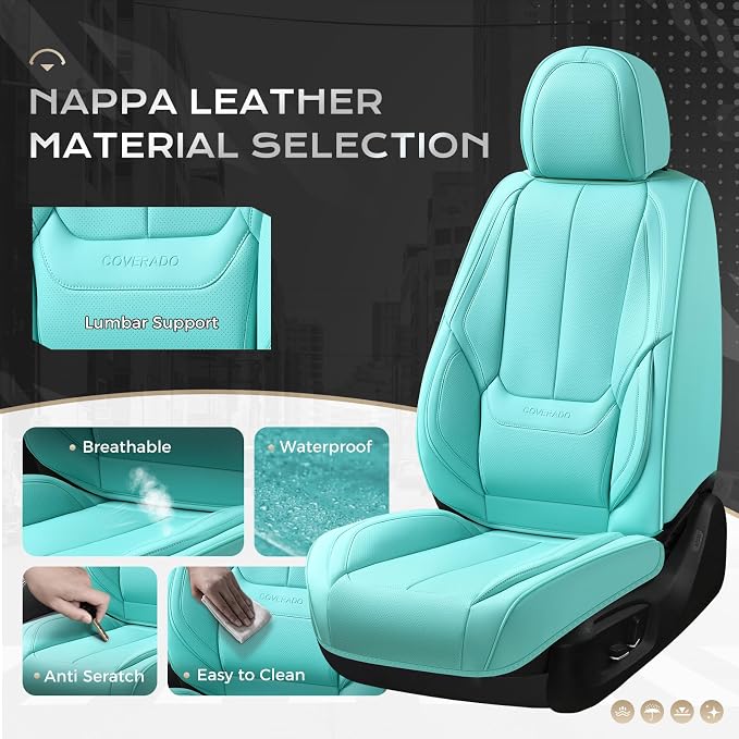 Coverado Car Seat Covers Full Set, Car Seat Protector Waterproof, Nappa Leather - Image 3