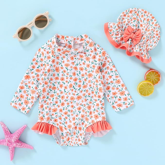 Infant Baby Girl Swimsuit One-Piece Long Sleeve Rash Guard - Image 2