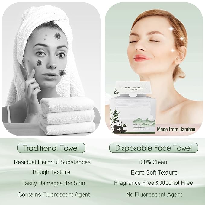 Bamboo Viscose Disposable Face Towel Biodegradable Large Dry Face Wipes 120 - Image 3