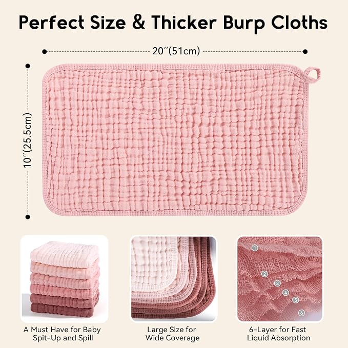 Muslin Burp Cloths for Baby 100% Cotton Burping Cloths for Boys Girls Large - Image 3