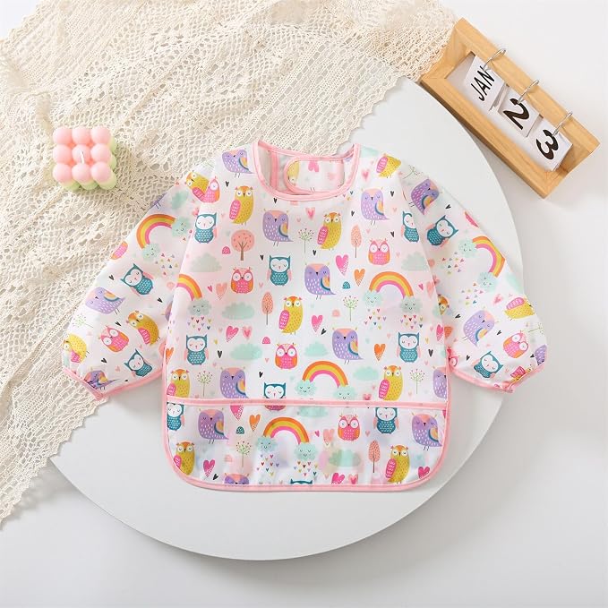3 Pcs Waterproof Long Sleeves Baby Bibs Weaning Smock Bib 3-24 Months - Image 3
