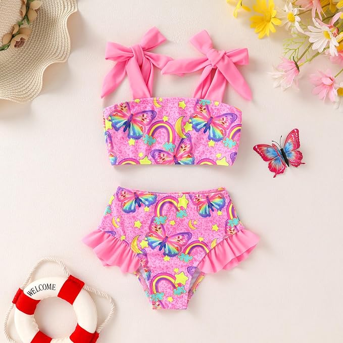 YOUNGER TREE Toddler Girls Two Pieces Swimsuit Color Block Stripe Swimwear - Image 2