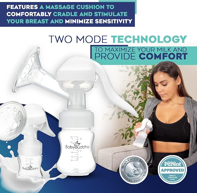 BabyBuddha Manual Breast Pump, Single Hand Expression Breastmilk Pump, Cordless - Image 5