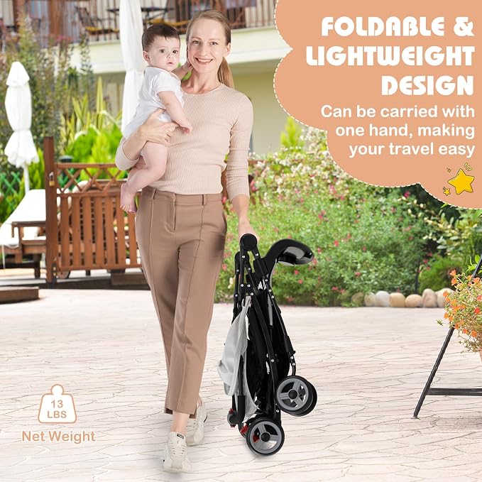 HONEY JOY Lightweight Stroller, Compact Travel Stroller - Image 3