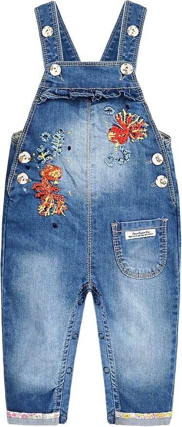 KIDSCOOL SPACE Baby Little Kids Cute Denim Embroidered Fashion Jean Overalls by KidscoolSpaceCallingOutAllTheChildrensDenimLovers