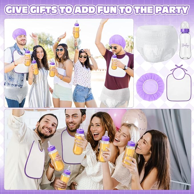 6 Sets Bottle Chug Baby Shower Games Juegos Para Plastic Baby Bottles Bibs Hat - Image 7