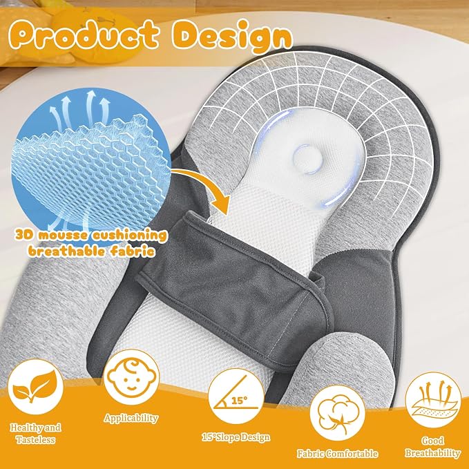 Baby Lounger Pillow with Safety Straps Ergonomic Support Cushion Reflux - Image 5