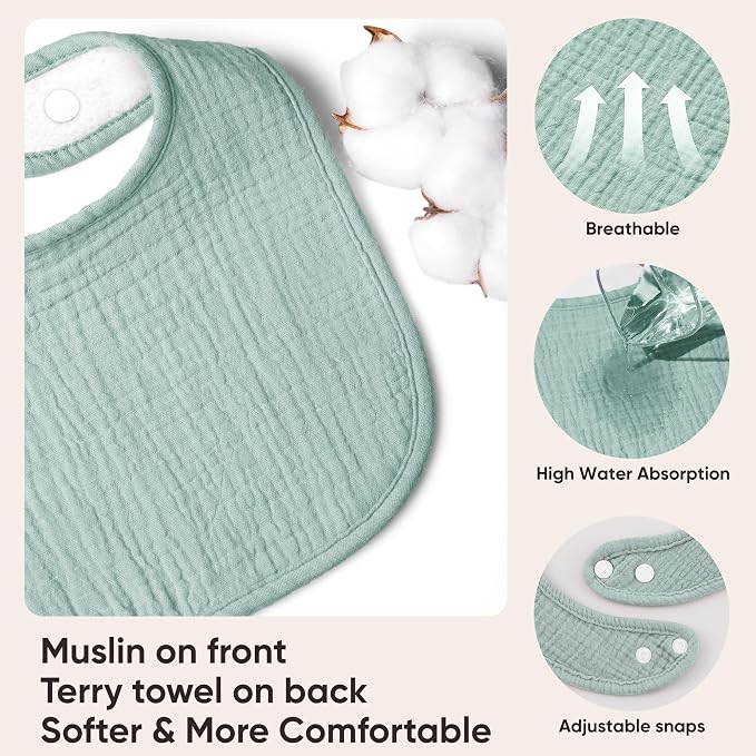100% Cotton Muslin Baby Bibs 10-Pack Baby Drool Bibs - Image 2
