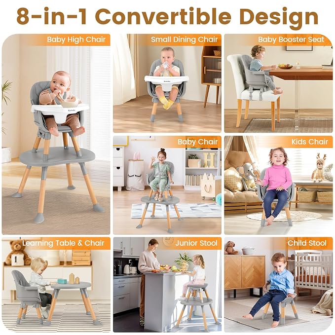 Ezebaby Baby High Chair, 8 in 1 Convertible High Chairs to Booster Seat/Toddler - Image 2
