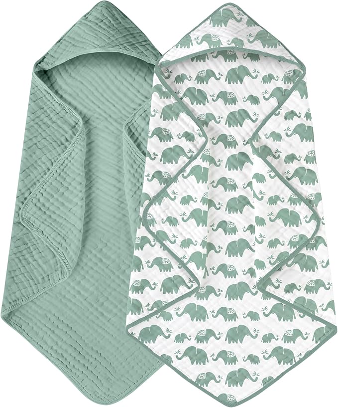 Yoofoss Hooded Baby Towels for Newborn 2 Pack 100% Muslin Organic Cotton Baby by YOOFOSS