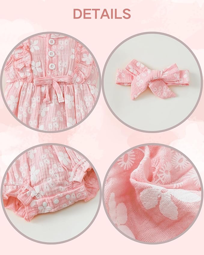 Renotemy Newborn Infant Baby Girl Clothes Rompers Summer Jumpsuits Short Sleeve - Image 4