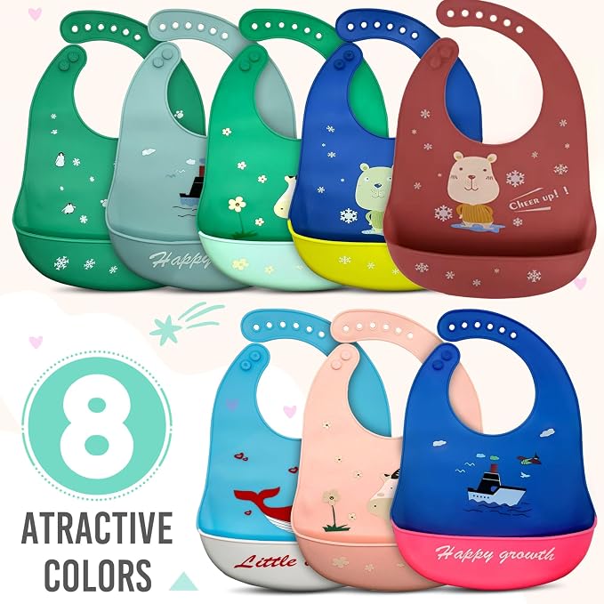 Silicone Baby Bibs Unisex, Self-Feeding, Catch-all Large Pocket, 6-48 months - Image 8