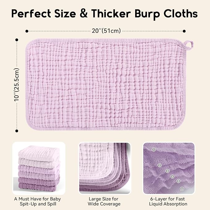 Muslin Burp Cloths for Baby 100% Cotton Burping Cloths for Boys Girls Large - Image 3