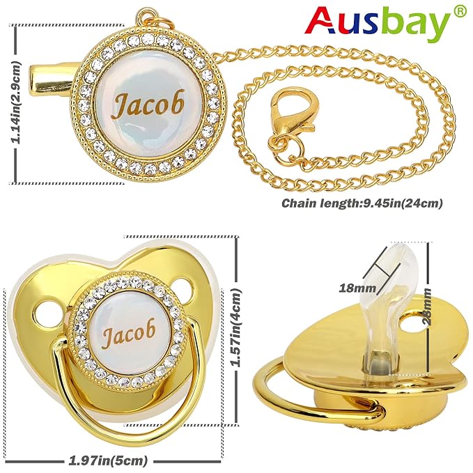 Personalized Pacifier Set with Name, BPA Free, Bling Gold Silver Pink Rose Gold - Image 2