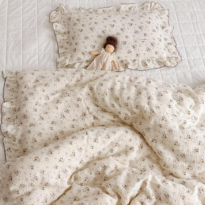 BuLuTu Shabby Chic Floral Toddler Pillow Cases Muslin Standard Size Pillowcases - Image 7
