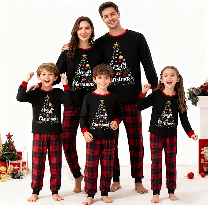 Awoscut Christmas Family Matching Pajamas Christmas Pjs Holiday Nightwear - Image 3