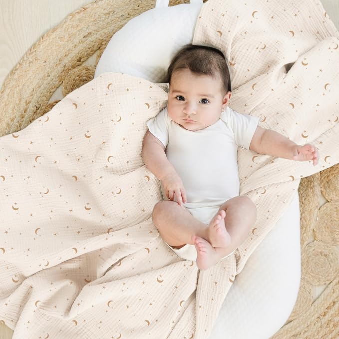 Konssy Muslin Swaddle Blankets for Girls Boys, 2 Pack Receiving Baby Blanket - Image 3