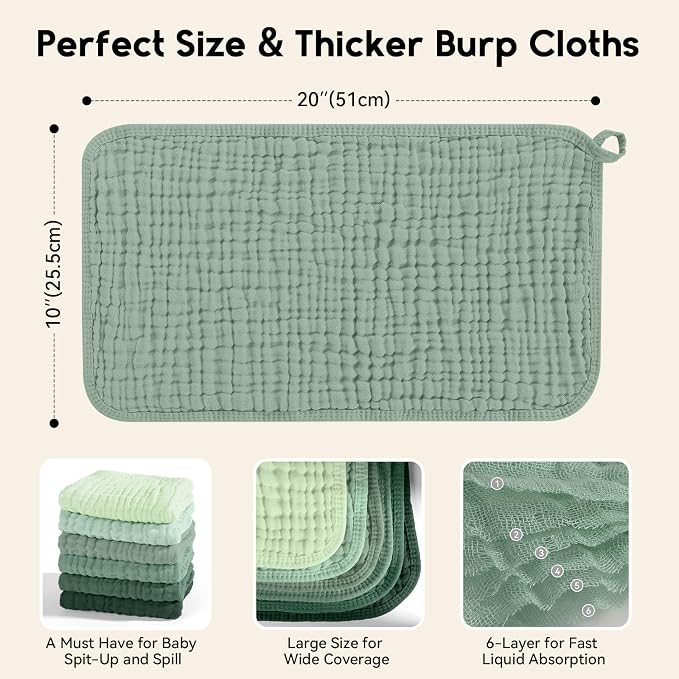 Muslin Burp Cloths for Baby 100% Cotton Burping Cloths for Boys Girls Large - Image 3