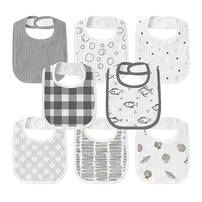 GLLQUEN BABY Muslin Drool Bibs for Boys Girls 8 Pack, Adjustable Baby Bibs for by GLLQUENBABY