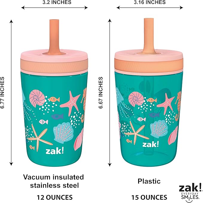 Zak Designs Shells Kelso Tumbler Set, Leak-Proof Screw-On Lid - Image 8
