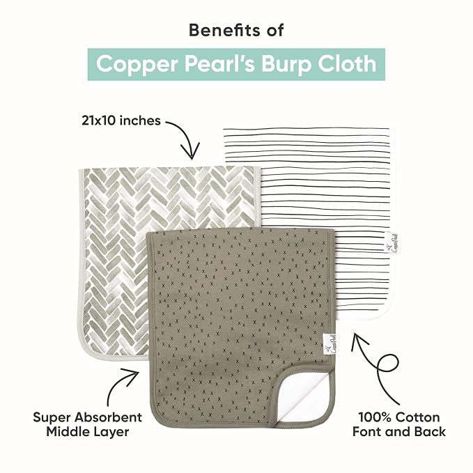 Copper Pearl Baby Burp Cloth Large 21''x10'' Size Premium Absorbent Triple - Image 2
