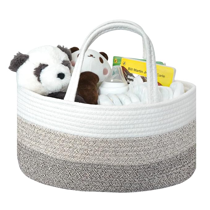 Baby Diaper Caddy Organizer, Extra Large Cotton Rope Nursery Diaper Basket by LuxuryLittle